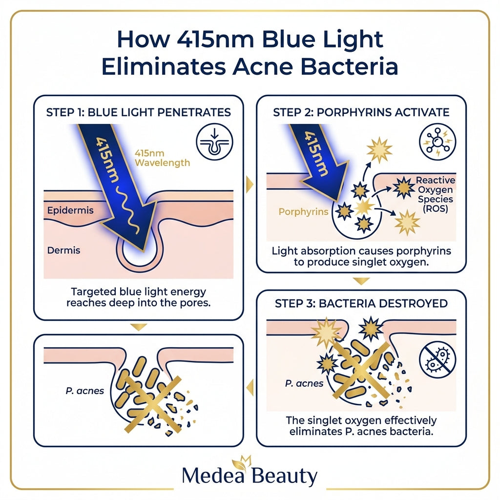 How 415nm Blue Light Eliminates Acne Bacteria - 3 Step Process